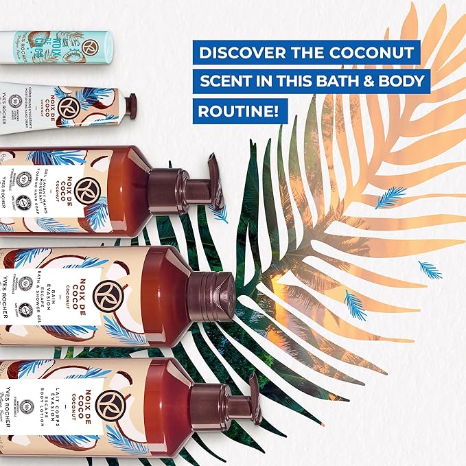 Yves Rocher Bain de Nature Coconut 6-Piece Gift Set, Shower Gel, Hand Cream, Body Lotion, Lip Balm, Hand Soap & Vanity Bag, 6 Items-Velvo Beauty