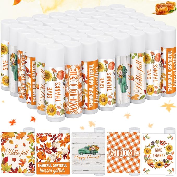 50 Pack Hello Fall Thanksgiving Party Gifts Favors Bulk Lip Balms Gifts Small Thank You Appreciation Gifts Thanksgiving Christmas Stuffers for Women Men Staff Coworkers-Velvo Beauty
