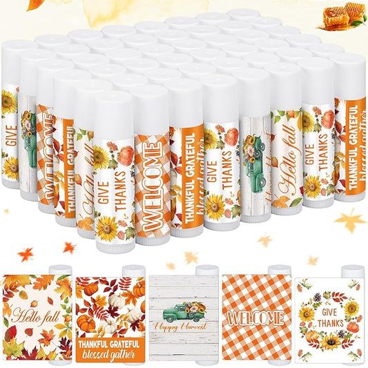 50 Pack Hello Fall Thanksgiving Party Gifts Favors Bulk Lip Balms Gifts Small Thank You Appreciation Gifts Thanksgiving Christmas Stuffers for Women Men Staff Coworkers-Velvo Beauty