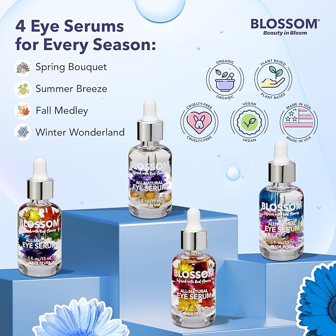 Blossom All Natural Organic Cruelty Free Moisturizing Eye Serum with Essential Oils, Infused with Real Flowers, Made in USA, 0.5 fl. oz./15ml, Winter Wonderland-Velvo Beauty