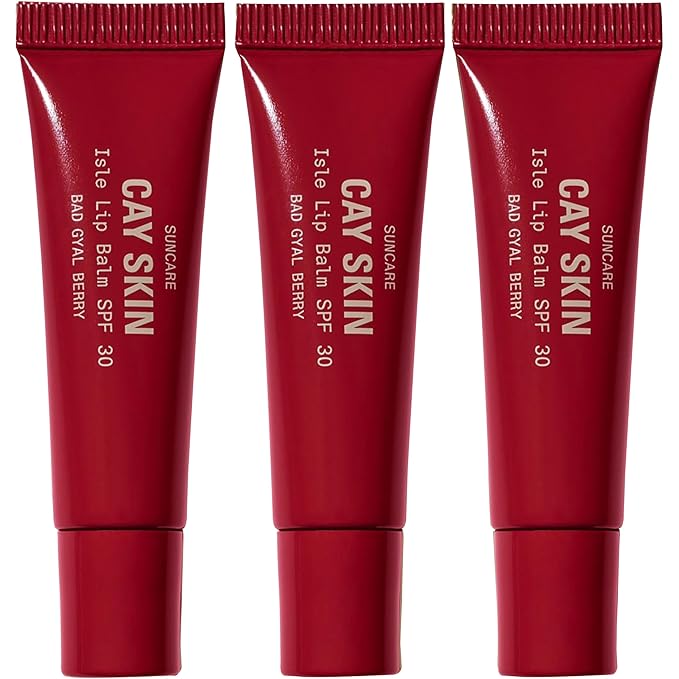 Cay Skin Isle Lip Balm SPF 30 – High Shine, Hydrating + Sheer Lip Gloss in Vanilla Brown Sugar Flavor – Formulated with Natural Ingredients for All Skin Tones – 3-Pack, Bad Gyal Berry-Velvo Beauty