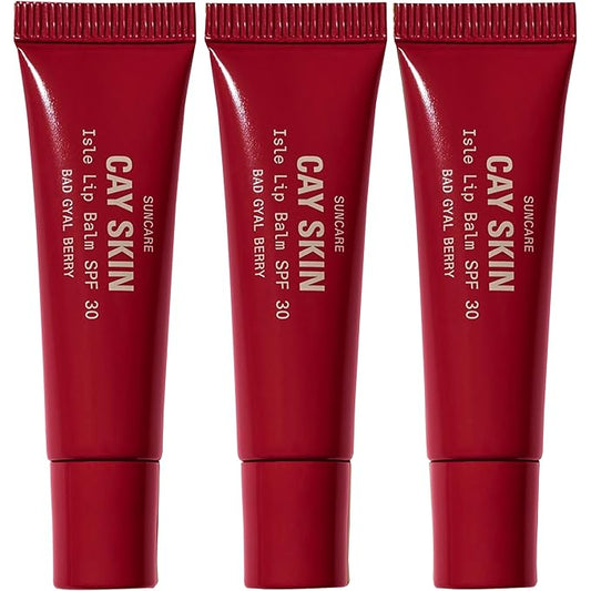 Cay Skin Isle Lip Balm SPF 30 – High Shine, Hydrating + Sheer Lip Gloss in Vanilla Brown Sugar Flavor – Formulated with Natural Ingredients for All Skin Tones – 3-Pack, Bad Gyal Berry-Velvo Beauty