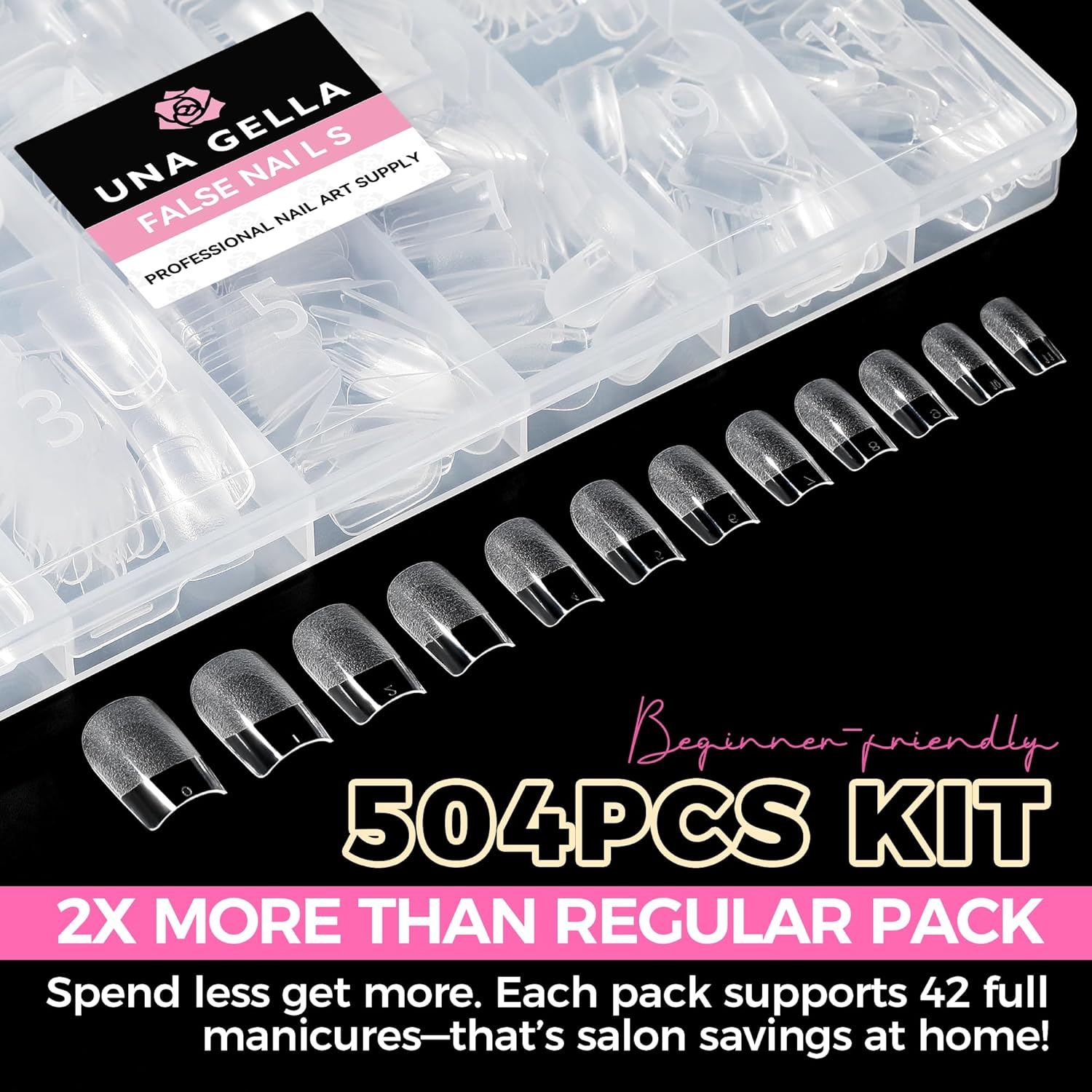 UNA GELLA Nail Tips Square: 504PCS Short Square Nail Tips Pre Etched Gel Fake Nails Tips, No C Curve For Women DIY Nail Extension French Style Salon Home Full Cover Soft Acrylic False Tips 12 Sizes-Velvo Beauty