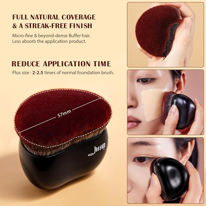 Jessup Foundation Brush with Makeup Sponge, Black Makeup Brush Flat Top Kabuki Brush for Liquid Blending Stippling, T881-Velvo Beauty
