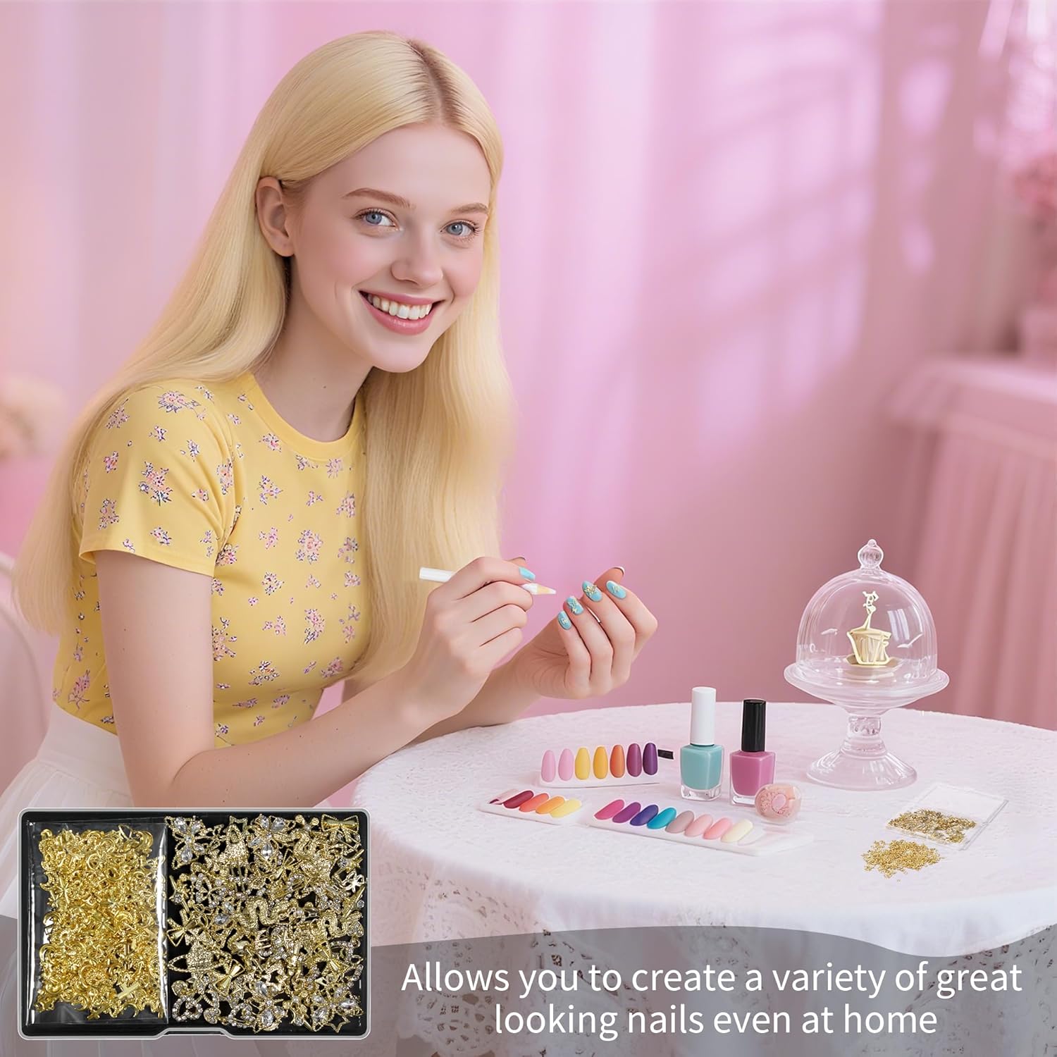Artdone Nail Art Studs Kit, 3D Gold Cross Nail Charms and Diamond Butterfly Gems Bulk Nail Jewels Shiny Star and Moon for DIY Professional Manicures Decoration-Velvo Beauty