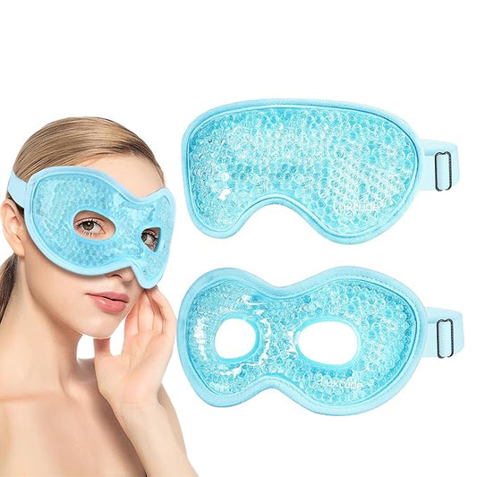 Luxtude Gel Eye Mask Cooling Eye Mask for Dry Eyes 2PCS, Heated Warm Eye Ice Pack Reusable Gel Sleep Mask, Frozen Cold Eye Compress for Puffiness/Dark Circles/Headaches/Allergies (Blue)-Velvo Beauty