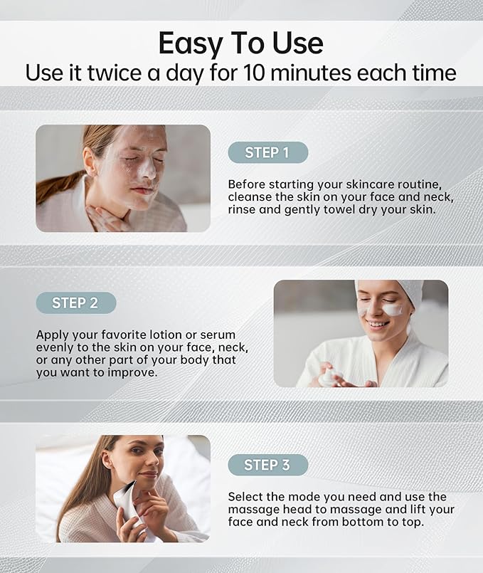 Red Light Therapy for Face and Neck, 7 Color Facial Massager with Adjustable Vibration and Thermals for Wrinkles, Double Chin, Portable Skin Care Tool with Base, White-Velvo Beauty