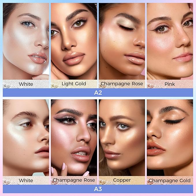 Highlighter Makeup Palette,Highlighter Palette Illuminator Powder Palette White Highlighter Baked Waterproof Long Lasting Brilliant Lighten Skin Color Face Contour Powder Makeup Highlighter-Velvo Beauty