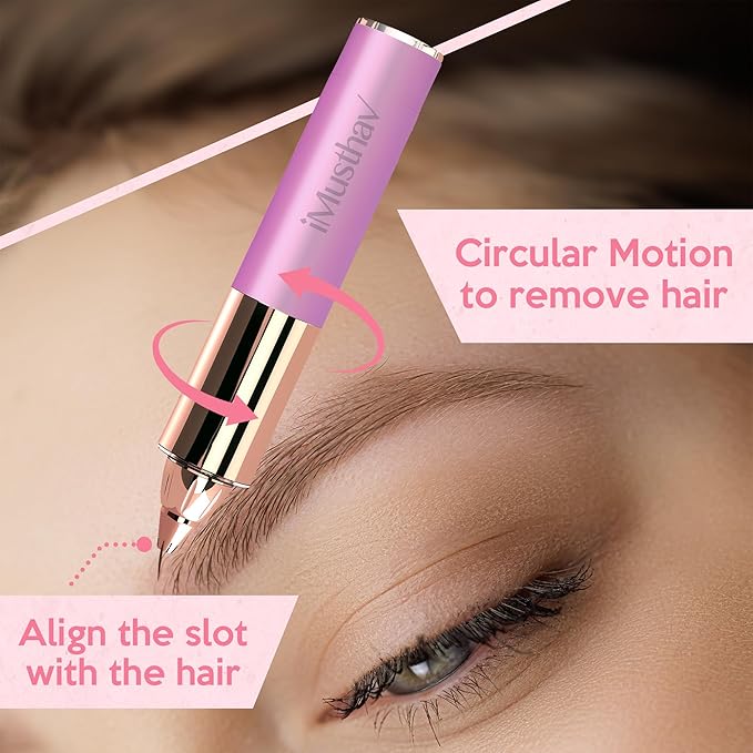 Mini Portable Painless Eyebrow Remover Trimmer for Women, Eyebrow Razor Epilator Pen,18K Gold-Plated Hypoallergenic Precision Pencil-tip. 360° LED Light for Instant and Painless Hair Remover.-Velvo Beauty