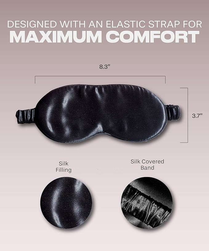 SUNDAYSILKS™ Exclusive Mulberry Silk Sleep Mask | Soft Eye Covers, Blackout Sleeping Mask for Women & Men | Silk Eye Mask for Sleep, Travel, and Relaxation | Antifaz para Dormir [Midnight Black]-Velvo Beauty