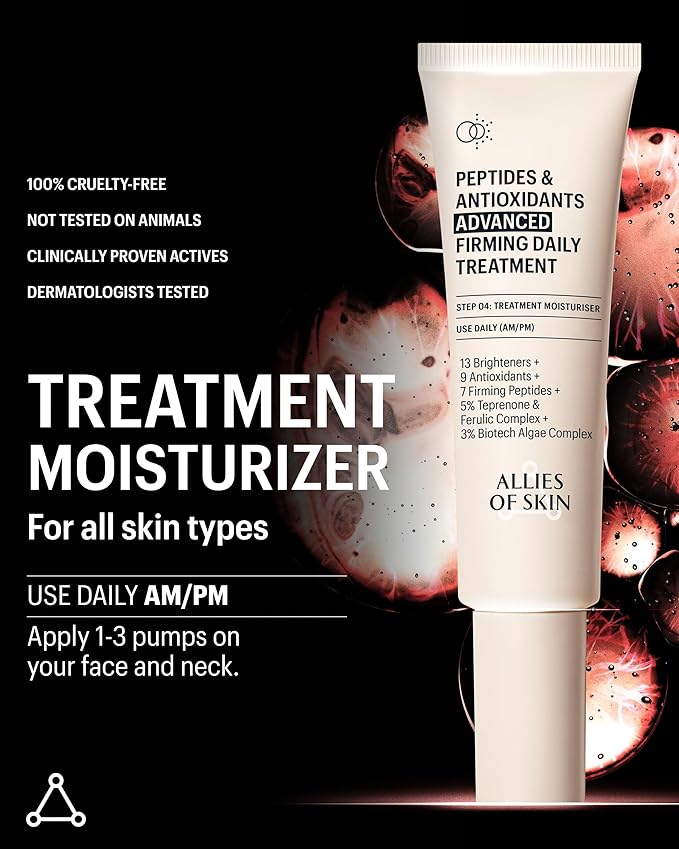 Allies of Skin Peptides & Antioxidants Advanced Firming Daily Treatment with 13 Brighteners, 9 Antioxidants, 7 Firming Peptides, 5% Teprenone & Ferulic Complex and 3% Biotech Algae Complex 48ml/1.6oz-Velvo Beauty