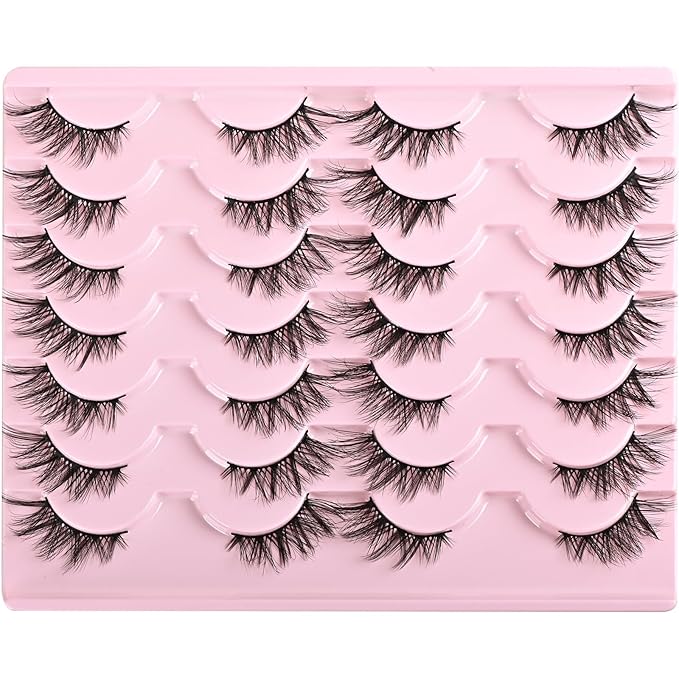 FARRED Half Eyelashes Natural False Lashes Wispy Cat Eye Strips Eyelash 14 Pairs Faux Mink Strip Eye Lashes Pack for Daily Makeup (F20 | 8-15 mm)-Velvo Beauty