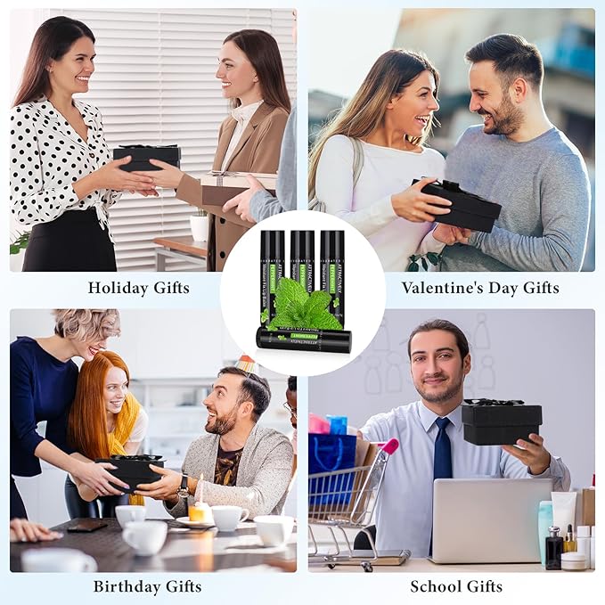 4 Pcs Lip Balm with Gift Box for Men Raffia Grass Organic Natural Beeswax Lip Balm for Father's Day Gifts Women Adults Teens Dry Chapped Lips Care Product-Velvo Beauty