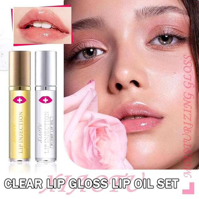 2PCS Plumping Lip Oil Set,Hydrating Lip Plumper Oil,No-Sticky Fuller Lip Oil Reduces Fine Lines,Hydrating Lip Plumping Lip Gloss for Moisturizing Dry Lips-Velvo Beauty