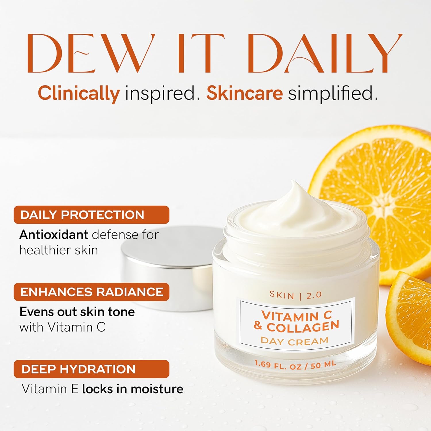 Vitamin C & Collagen Daily Face Moisturizer - Dermatologist Tested, Skin Tightening, Brightening - Anti-Aging, Clean Beauty, Cruelty-Free Korean Skincare, All Skin Types - 1.69 Fl oz (2-Pack)-Velvo Beauty