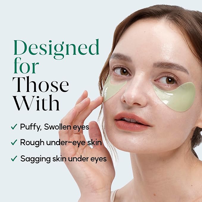 Pale Green Pastel Eye Mask - Cooling Eye Patches for Puffy Eyes | Skin-Firming Under Eye Patches for Sagging Skin | Soothing Under Eye Mask Patches (3.04 fl oz, 30 Sets, 60 EA)-Velvo Beauty