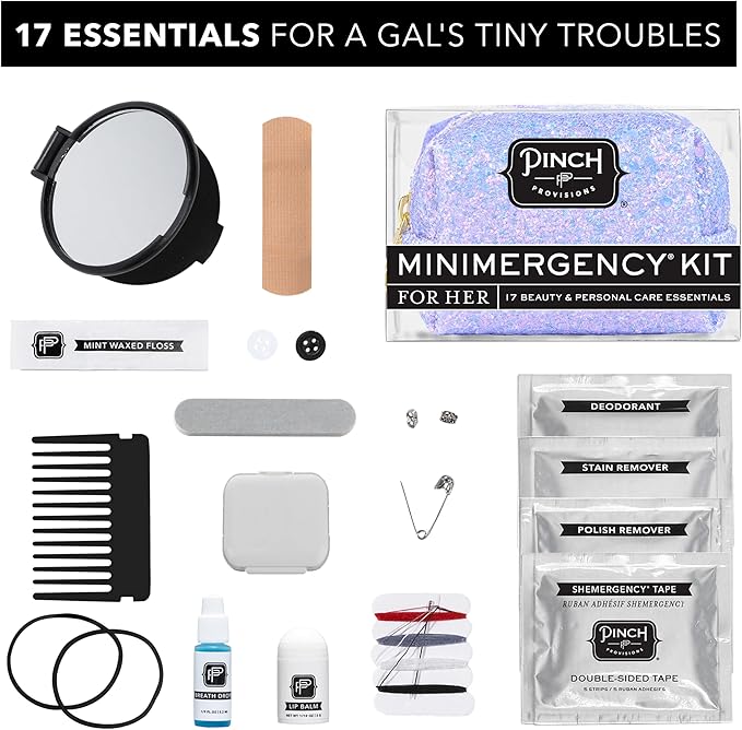 Pinch Provisions Purple Periwinkle Minimergency Kit, includes 17 Travel-Sized Cosmetic Essentials, Convenient for Purses, Emergency Beauty Accessories, Gifts for Holiday’s & Birthday’s-Velvo Beauty