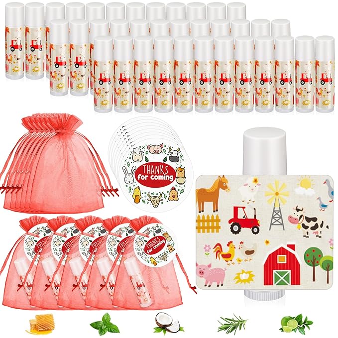 Fumete 50 Pack Baby Shower Farm Animals Party Gifts Favors Bulk Lip Balms for Guests Boys Girls Neutral Gender Reveal Favors for Baby Shower Prizes Souvenirs Bags Stuffer Classroom Prizes-Velvo Beauty