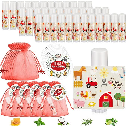 Fumete 50 Pack Baby Shower Farm Animals Party Gifts Favors Bulk Lip Balms for Guests Boys Girls Neutral Gender Reveal Favors for Baby Shower Prizes Souvenirs Bags Stuffer Classroom Prizes-Velvo Beauty