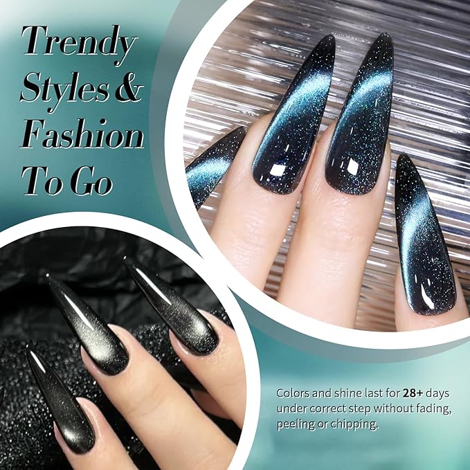 Born Pretty Cat Magnetic Eye Gel Nail Polish, 6 Colors 9D Magnetic Glitter Gel Polish Set Black Blue Purple Green Nail Polish Kit Soak Off LED Nail Art DIY Salon Gift-Velvo Beauty