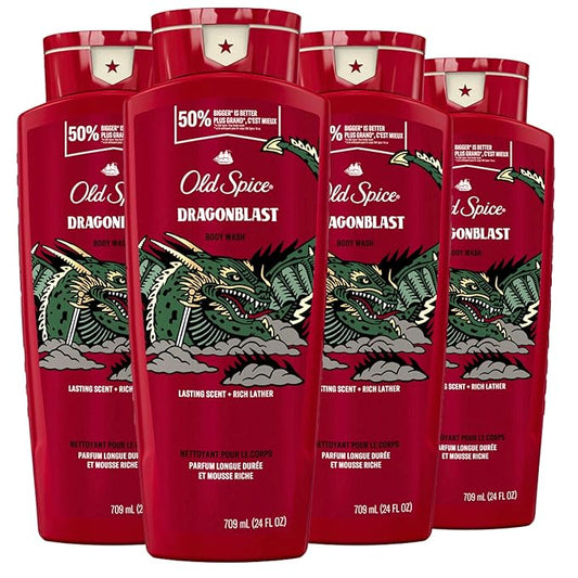 Old Spice Body Wash for Men, Dragonblast, Long Lasting Lather, 24 fl oz (Pack of 4)-Velvo Beauty