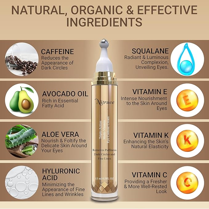 Under Eye Cream with Caffeine, Hyaluronic Acid, and Vitamins E, C, K - Advanced Dark Circle and Puffiness Treatment, Reduces Fine Lines-Velvo Beauty