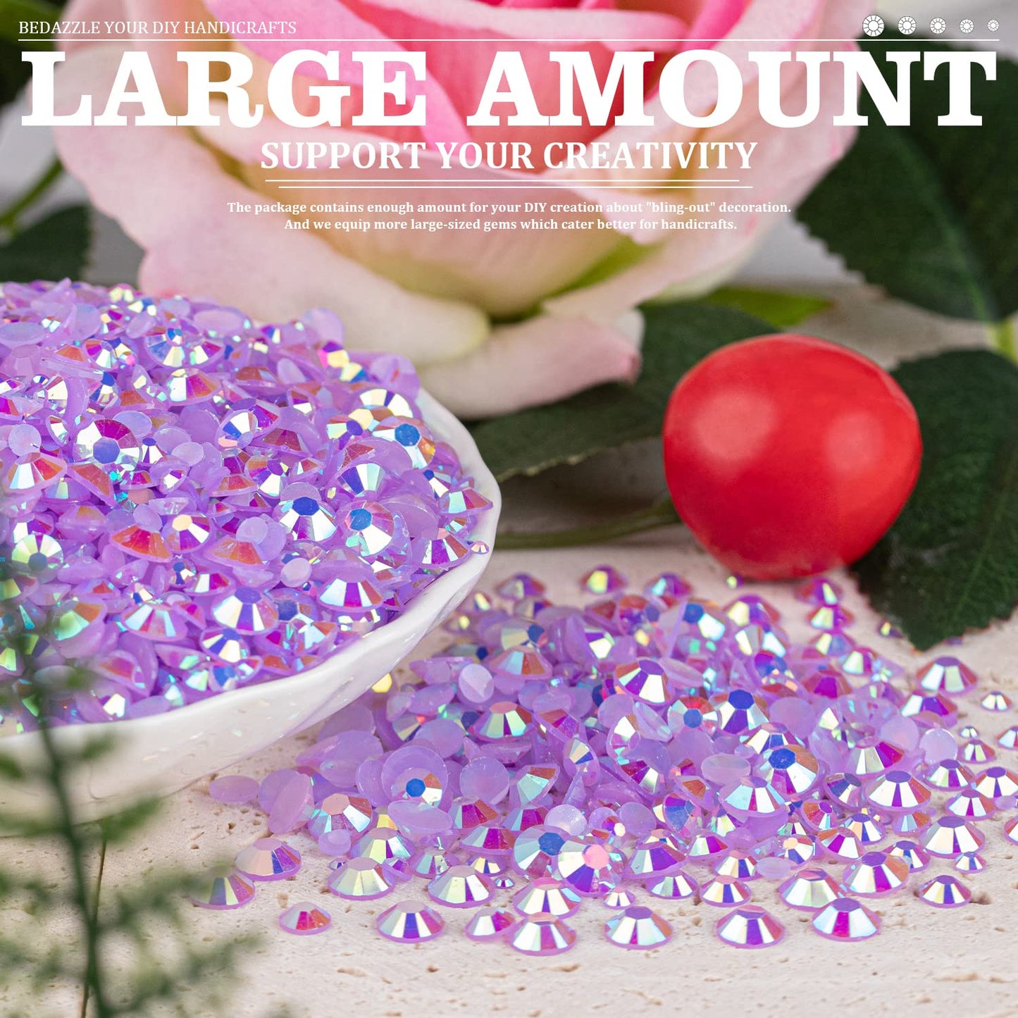 Resin Rhinestones Crafting, 2/3/4/5/6mm Flatback Jelly Rhinestones, 1 Box Lavender Purple AB Non Hotfix Crystal Gems for Bedazzling Crafts Mugs Tumblers Clothes Makeup Nail-Velvo Beauty