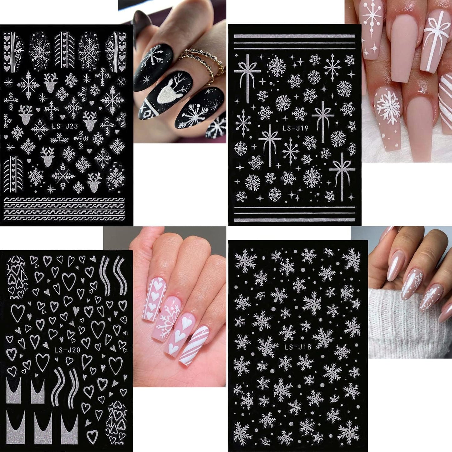 6 Sheets Glitter Silver Snowflake Nail Art Stickers 3D Christmas Nail Decals Self Adhesive Xmas Winter Nail Design Holiday Reindeer Snowflakes Nail Stickers for Women Girls Christmas Nail Decoration-Velvo Beauty