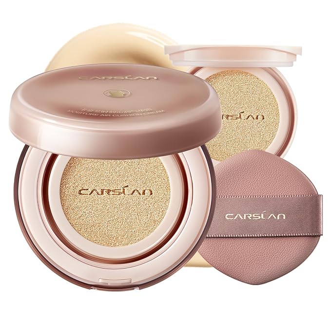 Moisture Air Cushion Cream Face Foundation Makeup, Lightweight, Full Dewy Coverage, Builable Glow, Finish Foundation with Hyaluronic acid, W01 Natural Warm For Dry Skin (Refill Included)-Velvo Beauty