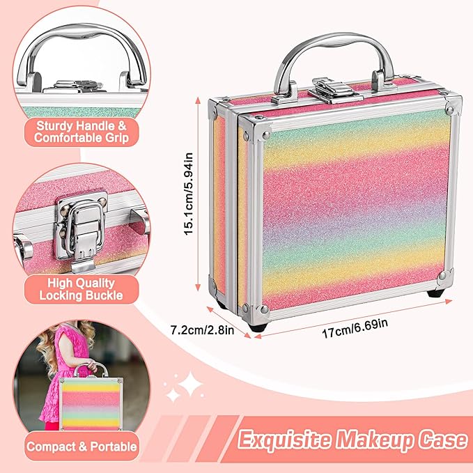 Anpro All-In-One Makeup Carry Case with Pro Teen Makeup Set, Full Starter Cosmetics Kit with Makeup Brushes, Eye Shadows Palette, Blushes, Glitter Gel, Temporary Tattoo Stickers - Colorful-Velvo Beauty