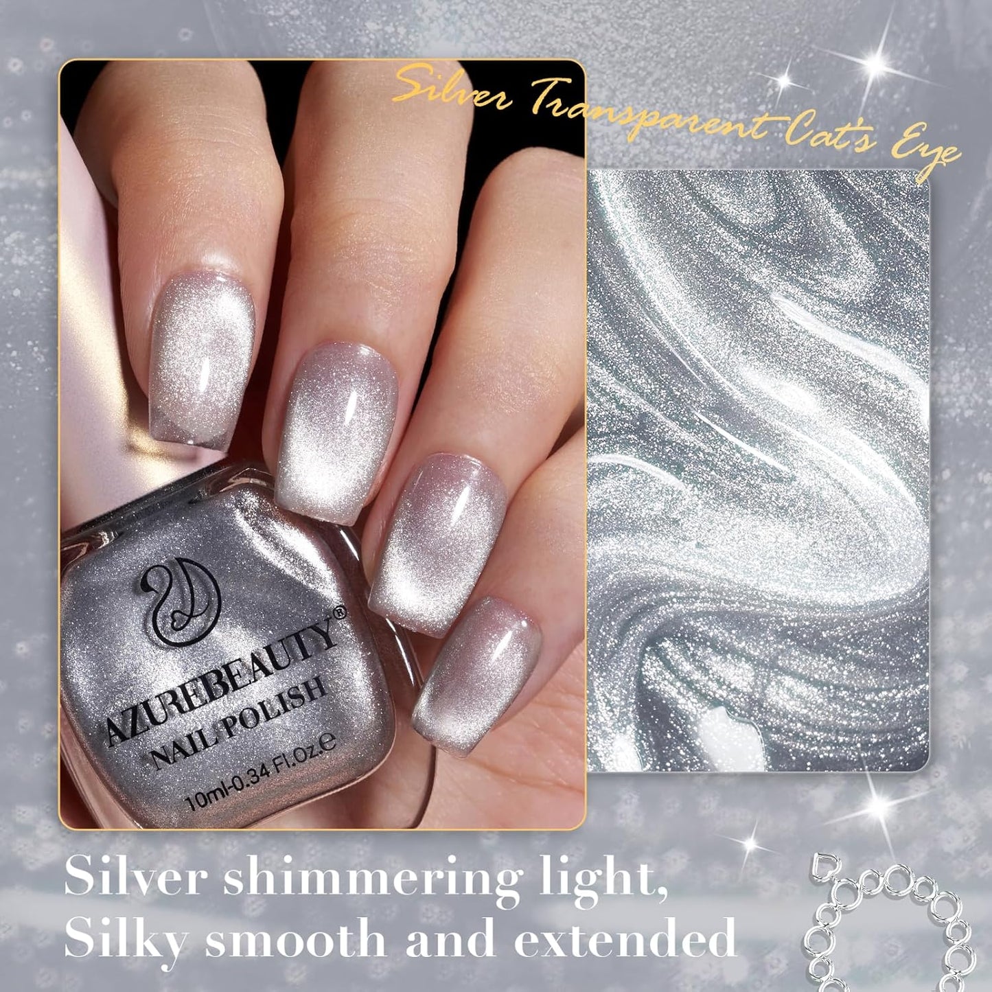 AZUREBEAUTY Cat Eye Nail Polish Fast Drying Silvery Glitter Nail Polish Moonlight Natural Glassy Shine Salon Quality for Women Girl Gifts-Velvo Beauty