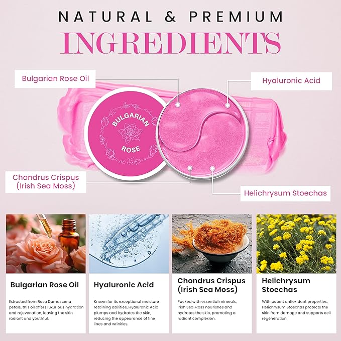 Under Eye Mask Under Eye Gels with Irish Sea Moss Bulgarian Rose and Hyaluronic Acid 60 Eye Gels (30 Pairs) Eye Masks for Men and Women-Velvo Beauty