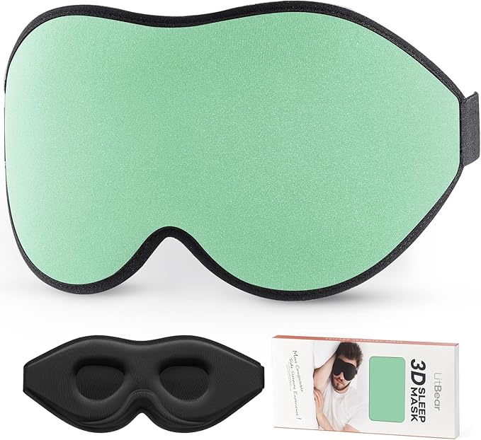 LitBear Sleep Mask for Side Sleeper Women Men, Eye Mask for Sleeping Light Blocking, 3D Contoured Cup Sleeping Mask, Soft Breathable Sleep Eye Mask with Adjustable Strap for Flight, Mint Green-Velvo Beauty