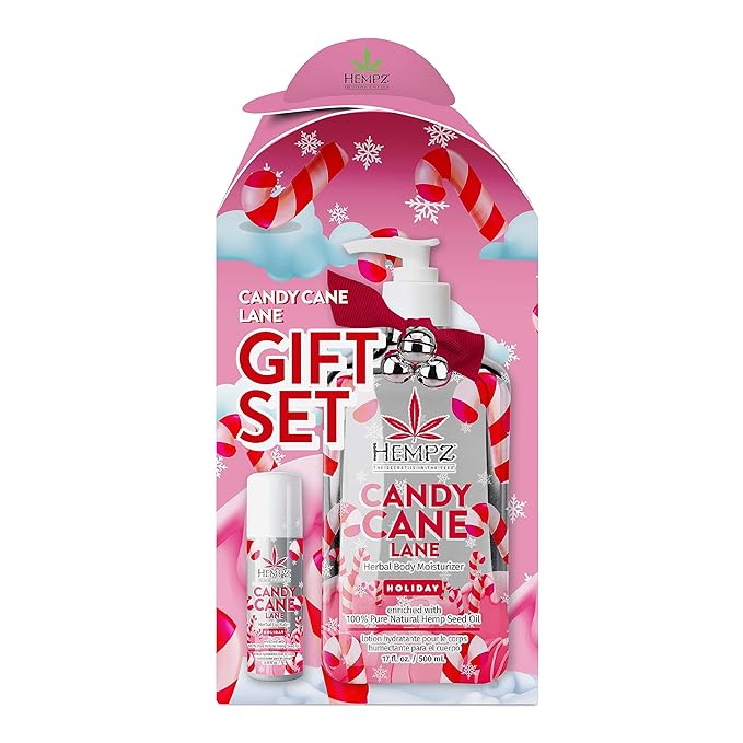 Hempz Holiday Gift Set, Candy Cane Lane Moisturizer (17 Oz) & Lip Balm (.44 Oz) – Holiday Moisturizing Lip Balm & Hydrating Lotion Skin Care Gift Set for Women & Men for Combatting Dry Lips & Skin-Velvo Beauty