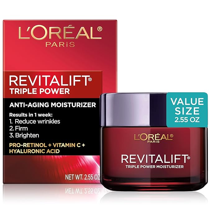 L'Oreal Paris Revitalift Triple Power Anti-Aging Face Moisturizer, Pro Retinol, Hyaluronic Acid & Vitamin C, Reduce Wrinkles 2.55 Oz-Velvo Beauty