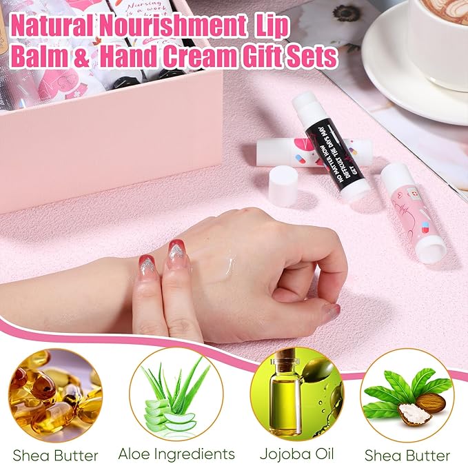 Nurse Appreciation Gifts Set Thank You Gifts Lip Balm Hand Cream for Dry Cracked Hands with Organza Bags Thank You Tags Jute for Party Holiday Nurse' Day(24 Sets)-Velvo Beauty