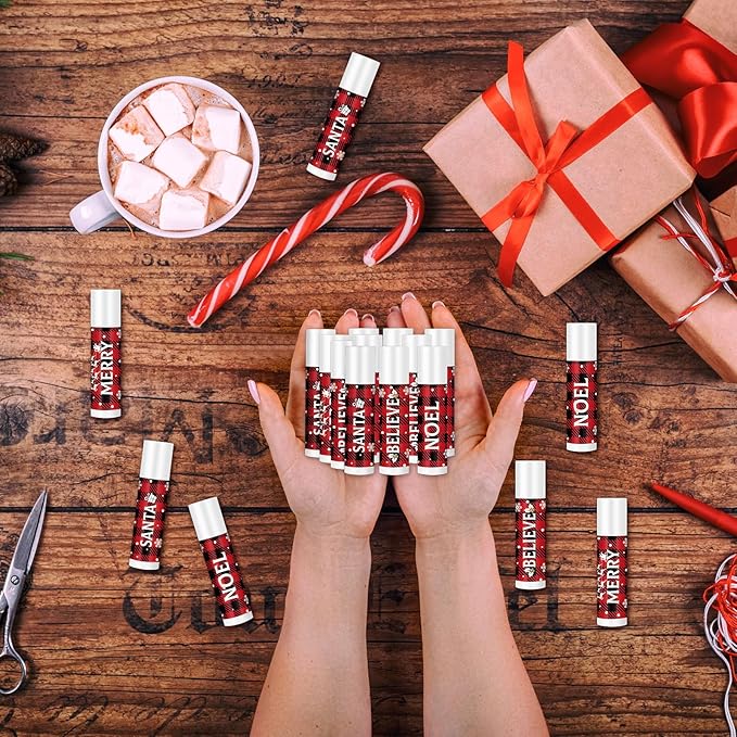 Sosation 80 Pcs Christmas Flavored Lip Balm Bulk Holiday Christmas Stocking Gift Set Celebrate Lip Balm Stick Beauty Lip Care-Velvo Beauty