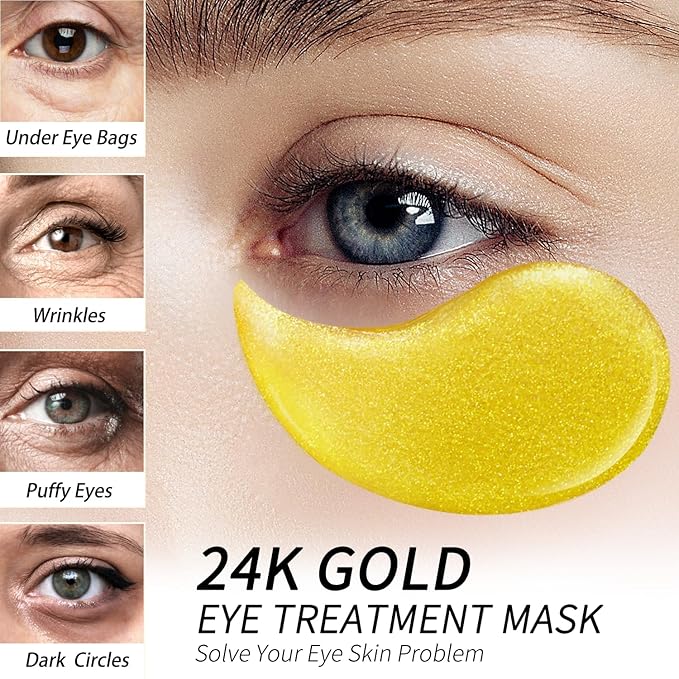 24k Gold Under Eye Patches - 60 Pcs Eye Mask Pure Gold Anti-Aging Collagen Hyaluronic Acid Under Eye Mask for Dark Circles, Puffiness & Wrinkles Refresh Your Skin-Velvo Beauty