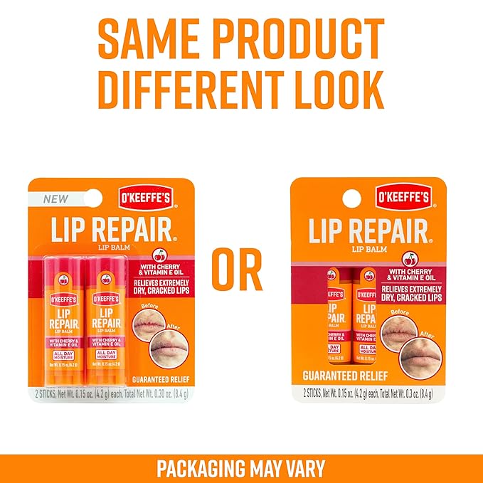 O'Keeffe's Lip Repair Lip Balm with Cherry & Vitamin E Oil, Stick, Twin Pack-Velvo Beauty