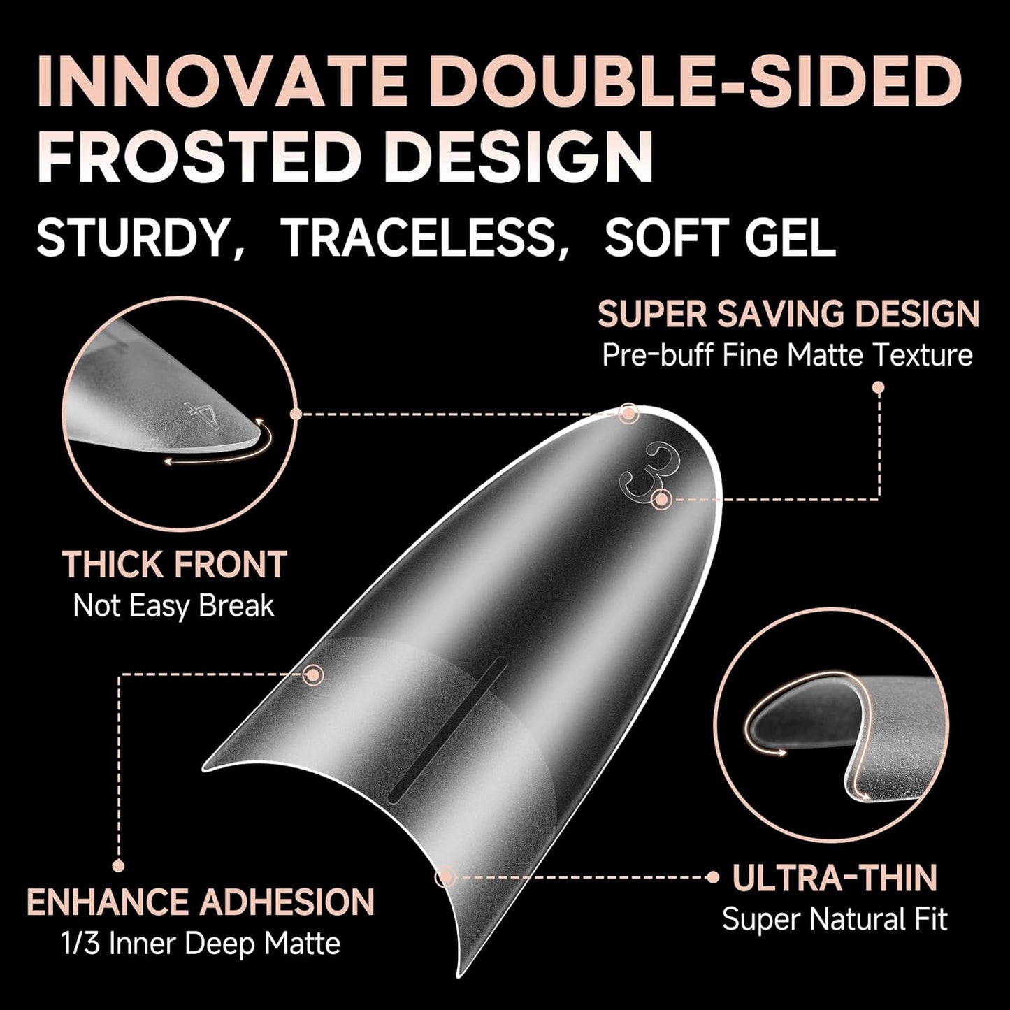 UNA GELLA Almond Gel Nails Tips Medium: 504pcs Full Matte Soft Gel Almond Shape Nail Tips Half Cover Clear Gelly Tips for Nail Art Press On Nails 12 Sizes, Nail Extensions-Velvo Beauty