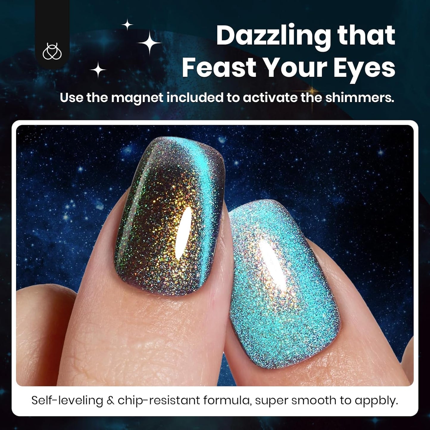 Beetles Cat Eye Gel Polish, 15ML Blue Purple Cat Eye 9D Holographic Glitter Magnetic Gel Nail Polish Rainbow Color Soak Off UV Mermaid Tears Series French Nail Art Manicure Gift for Women-Velvo Beauty