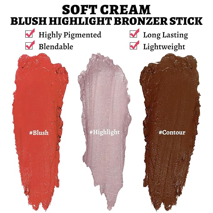 3Pcs Multi-Use Face Makeup Sticks Sets, Blendable Cream Blush Stick For Cheeks Lips, Highlighter Contour Shading Sticks Moisturizer Make Up Sets For Women (02)-Velvo Beauty