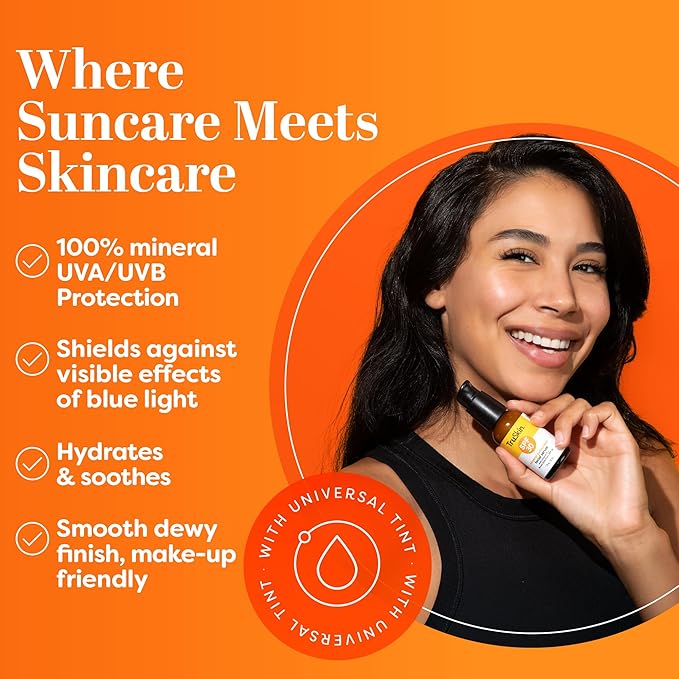 TruSkin Sunscreen Serum for Face – SPF 30 Universal Tinted Mineral Sunscreen Face Serum – Lightweight Transparent Finish – Zinc Oxide, Vitamin C, Hyaluronic Acid, Ceramides, All Skin Types, 1 fl oz-Velvo Beauty