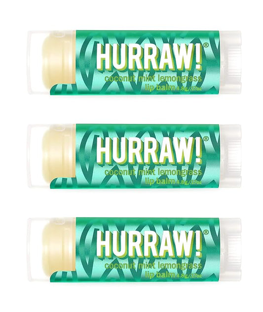 Hurraw! Coconut, Mint, Lemongrass (Pitta) Lip Balm, 3 Pack: Organic, Certified Vegan, Cruelty and Gluten Free. Non-GMO, 100% Natural Ingredients. Bee, Shea, Soy and Palm Free. Made in USA-Velvo Beauty