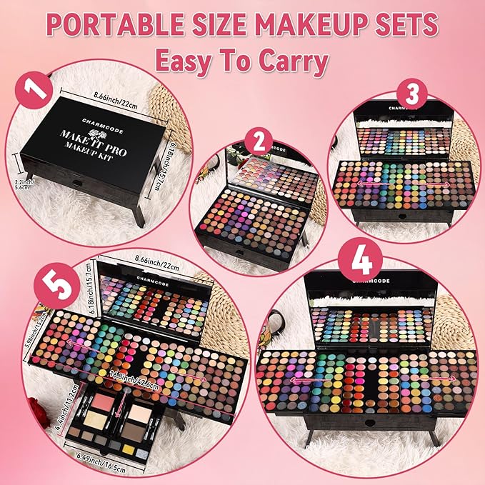 CHARMCODE 190 Colors Cosmetic Make up Palette Set Kit Combination with Eyeshadow Facial Blusher Eyebrow Powder Face Concealer Powder Eyeliner Pencil A Mirror All-in-One Makeup Gift Sets For Women-Velvo Beauty