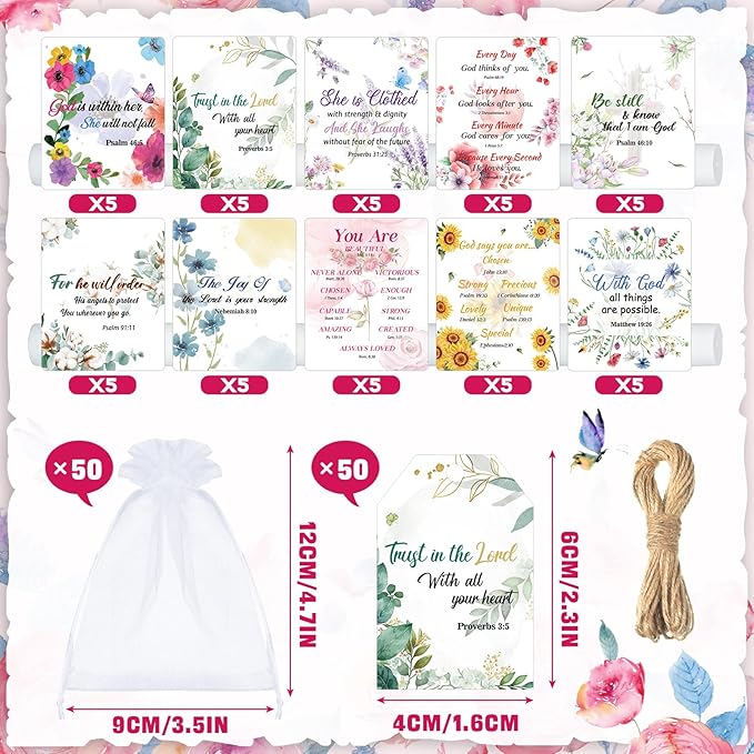 50 Sets Christian Gifts Bulk Lip Balms for Women Honey Religious Scripture Bible Verse Lip Balm Inspirational Motivational Thank you Gifts Floral Church Sunday School Party Favors-Velvo Beauty