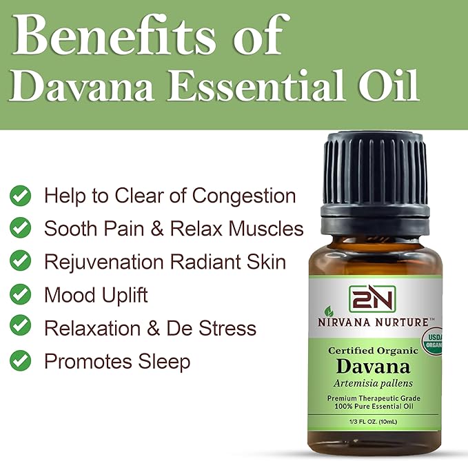 Davana Essential Oil USDA Certified Organic 100% Pure Premium Therapeutic Grade, Undiluted - Aromatherapy Diffuser for Calm and Relaxation, Skin Care, Hair Care-Velvo Beauty
