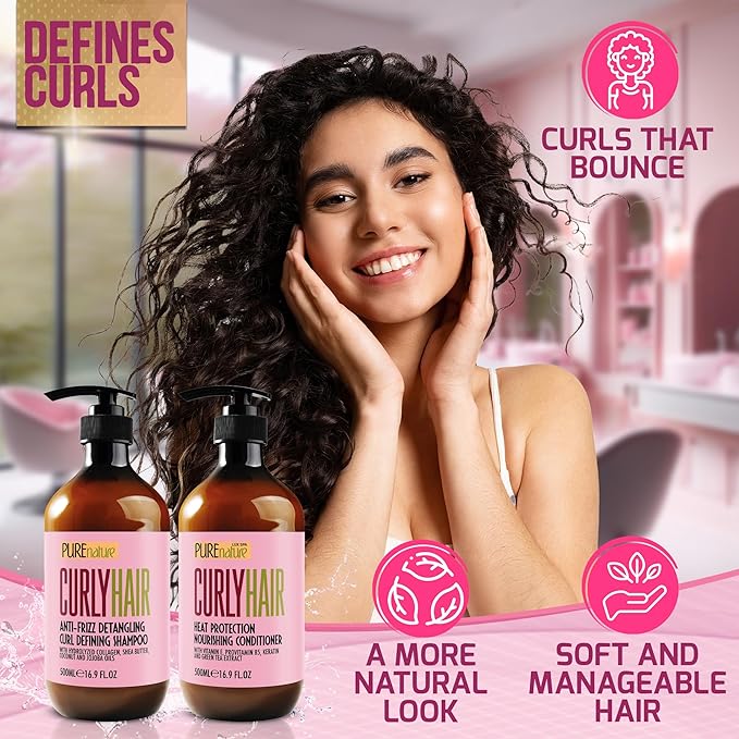 Curly Hair Shampoo and Conditioner Set - Sulfate Free and Color Safe - For Wavy, Frizzy, Fine, Black and Permed Styles - Moisturizing for Men and Women - Deep Curl Hydrating Products with Argan Oil-Velvo Beauty