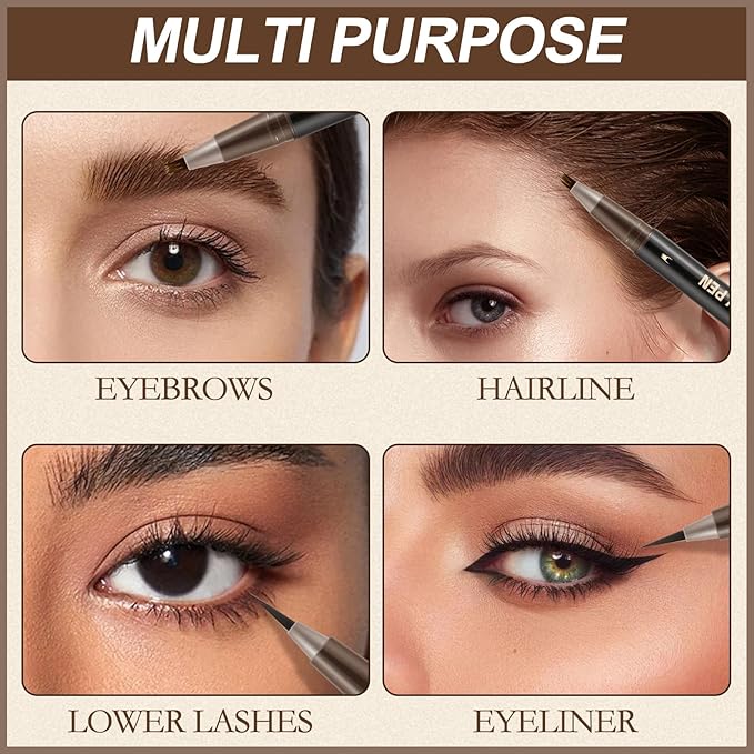 Boobeen 2pcs Waterproof Eyebrow Pen，Dual-Ended Eyeliner Microblading Eyebrow Pencil for Women，Long Lasting Hair-Like Brow Pen with Brow Brush，Dark Brown-Velvo Beauty