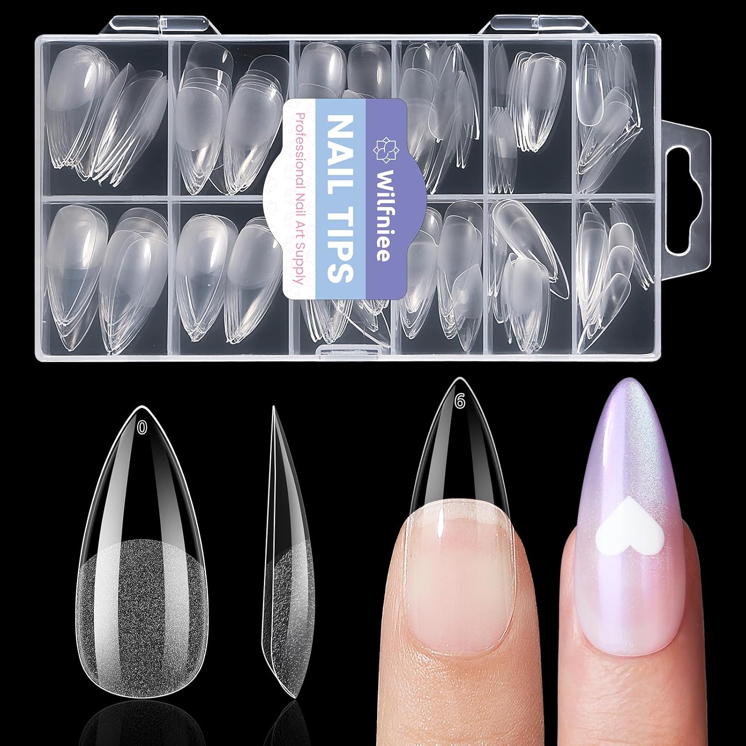 Medium Stiletto Nail Tips: 240Pcs Full Cover Stiletto Press On Nails, 12Sizes Pre-shaped Soft Gel Nails Clear Fake False Nails For Nail Extensions Home Nail Art Salon-Velvo Beauty